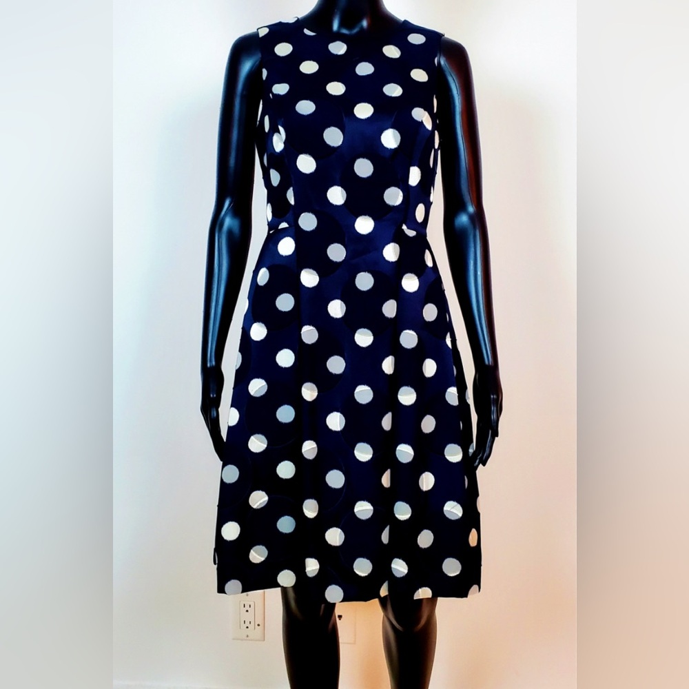 Vince Camuto Navy Blue and White Polka Dot Sleeveless Dress US 2 New - Picture 9 of 12